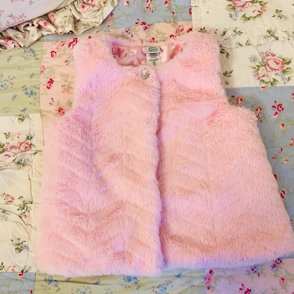 Little Me Pink Faux Fur Jacket Vest Like New